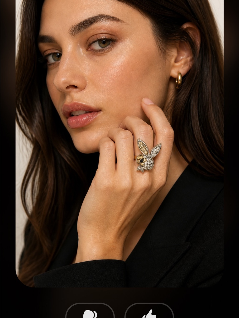 Gold & Silver Bunny Crystal Cocktail Ring - Women Jewelry